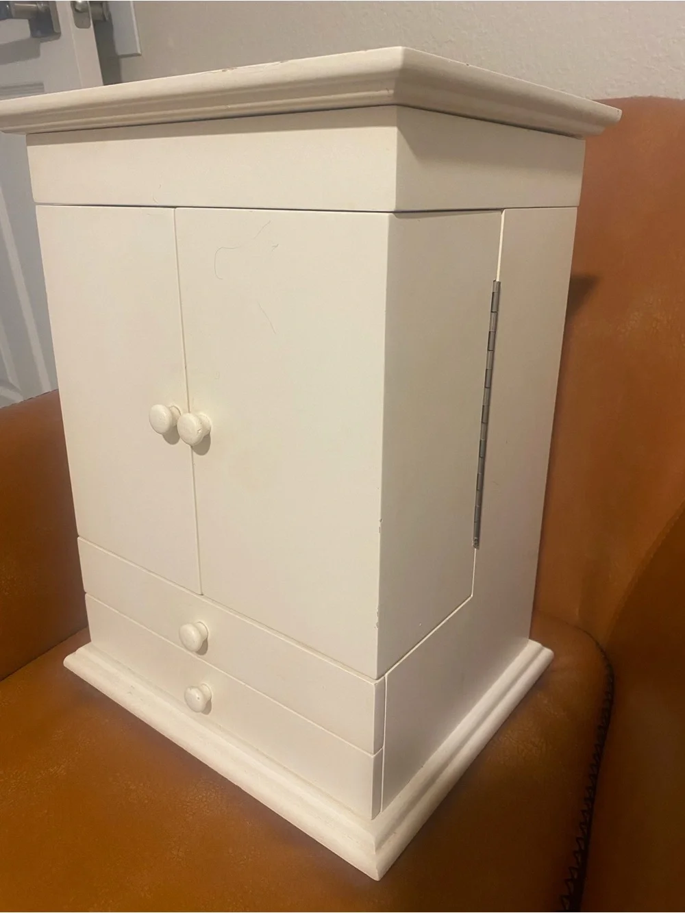 White Wooden Jewelry Cabinet with Doors and Drawers